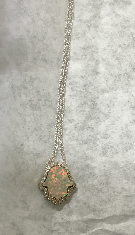 Mother of Pearl & Diamond Hamsa Necklace