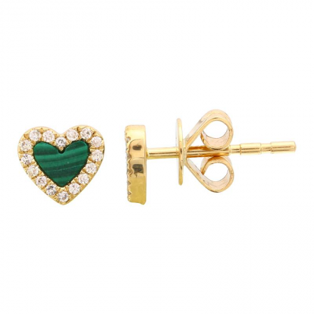 14k yellow gold diamond malachite heart earrings