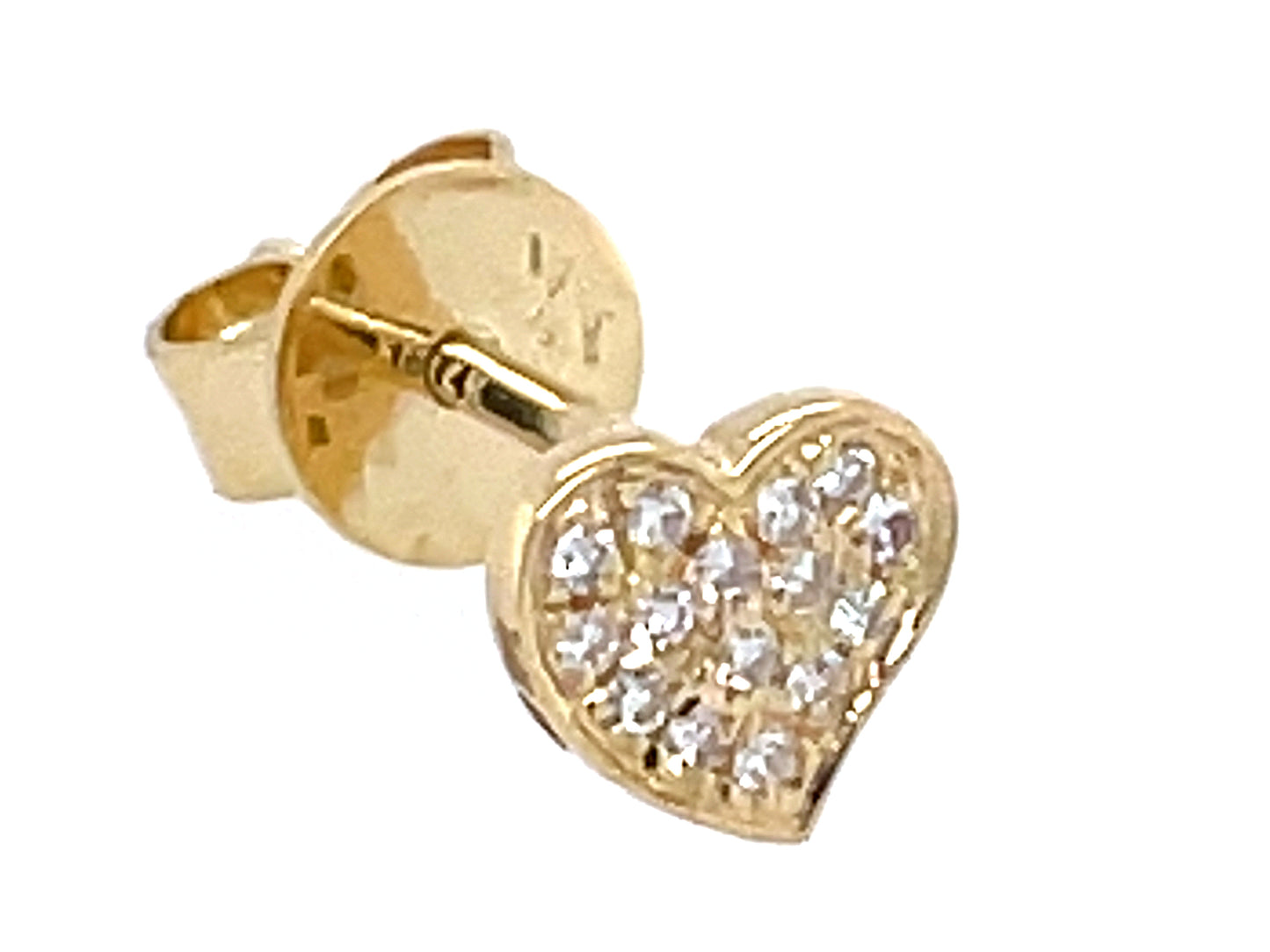 14k yellow gold diamond heart earring