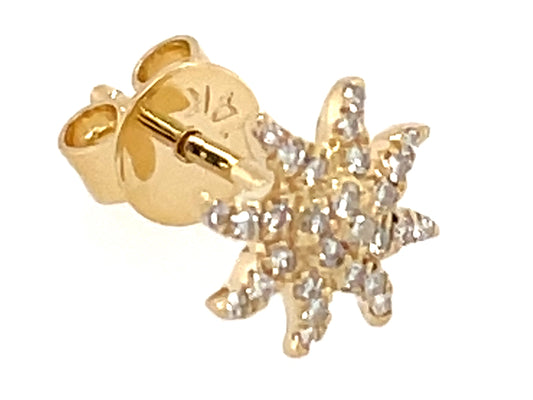 14k yellow gold diamond sun star earring