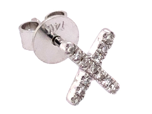 14k white gold diamond "X" earring