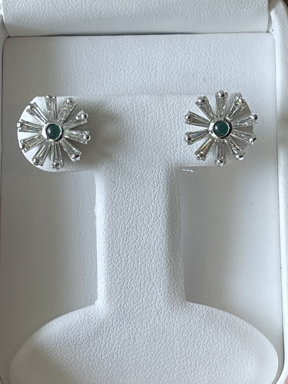 Diamond Tapered Baguette and Emerald flower Earrings