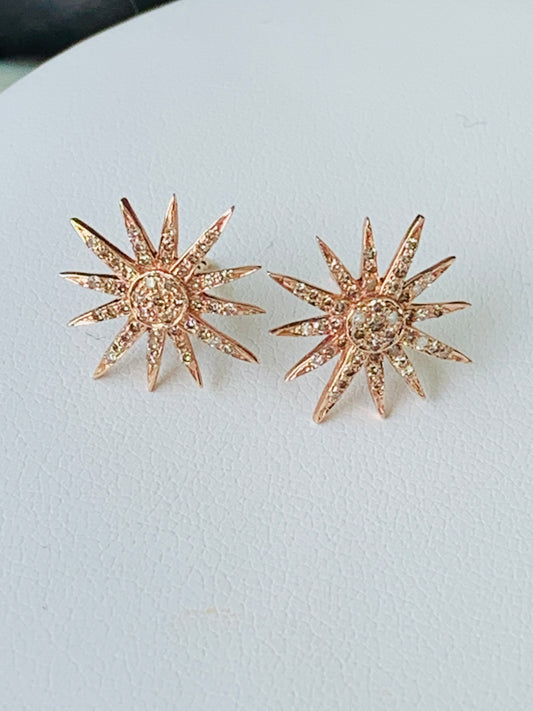 14k gold diamond starburst earrings