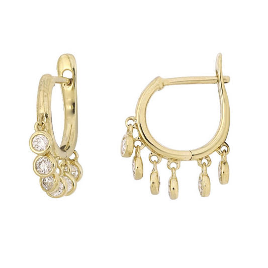 18k yellow gold diamond drop mini hoop earrings