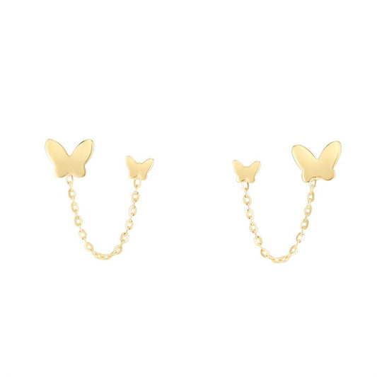 14k gold double pierced butterfly earrings