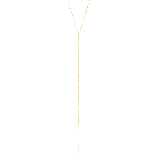 14k yellow gold station bar lariat necklace